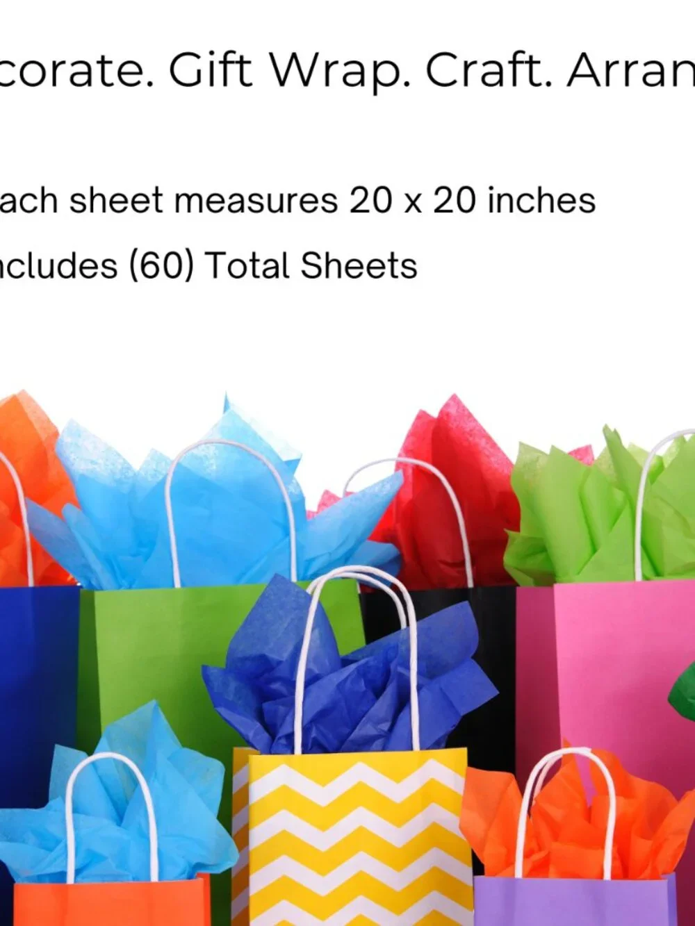 Iconikal 60-Sheet Gift Wrap Tissue Paper 20x20-Inch (Black) Premium for Crafts G